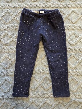 Girls 5T - GAP Navy Fleece Lined Leggings with Tiny Multicolor Hearts